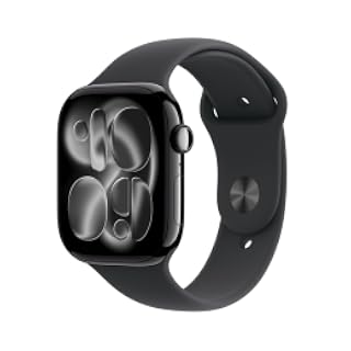 Apple Watch Series 11 [GPS 46 mm] Smartwatch con caja de aluminio negro brillante con correa deportiva negra - M/L. Puntuación de sueño, rastreador de actividad física, monitoreo de salud, pantalla