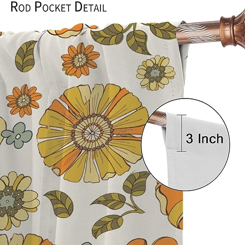 Miniatura 5 de Cortinas florales retro de los años 70 con patrón de margaritas naranjas de mediados de siglo, con bolsillo para barra, cortina para sala de estar y