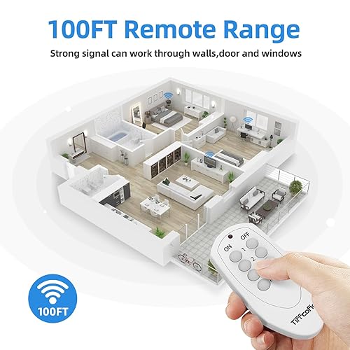 Miniatura 2 de TiFFCOFiO Enchufe de salida de control remoto, interruptores de luz inalámbricos para interiores, control remoto de rango de 100 pies, 15A1875W,