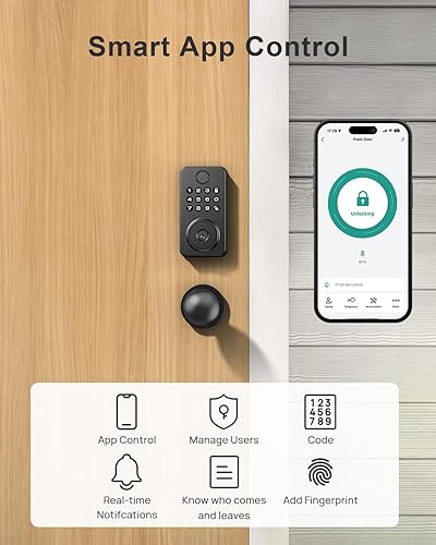 Miniatura 5 de NBBX Cerradura inteligente de huellas dactilares para puerta delantera cerradura de puerta de entrada sin llave, cerrojo digital con teclado