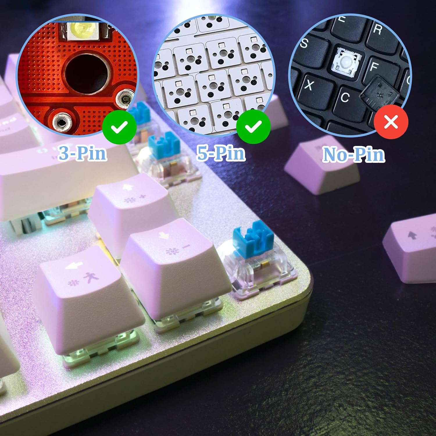 60 PCS Blue Clicky Switches Blue Mechanical Keyboard Switch and Keycap Set, PC Blank Keycaps Transparent 1U R4 Keycap with Puller for MX Style 3 Pin Mechanical Keyboards Clicker Keys Replacement