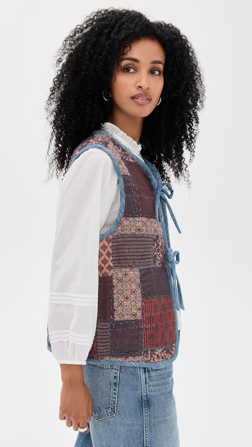 Faherty Women's Indigo Quilted Patchwork Vest