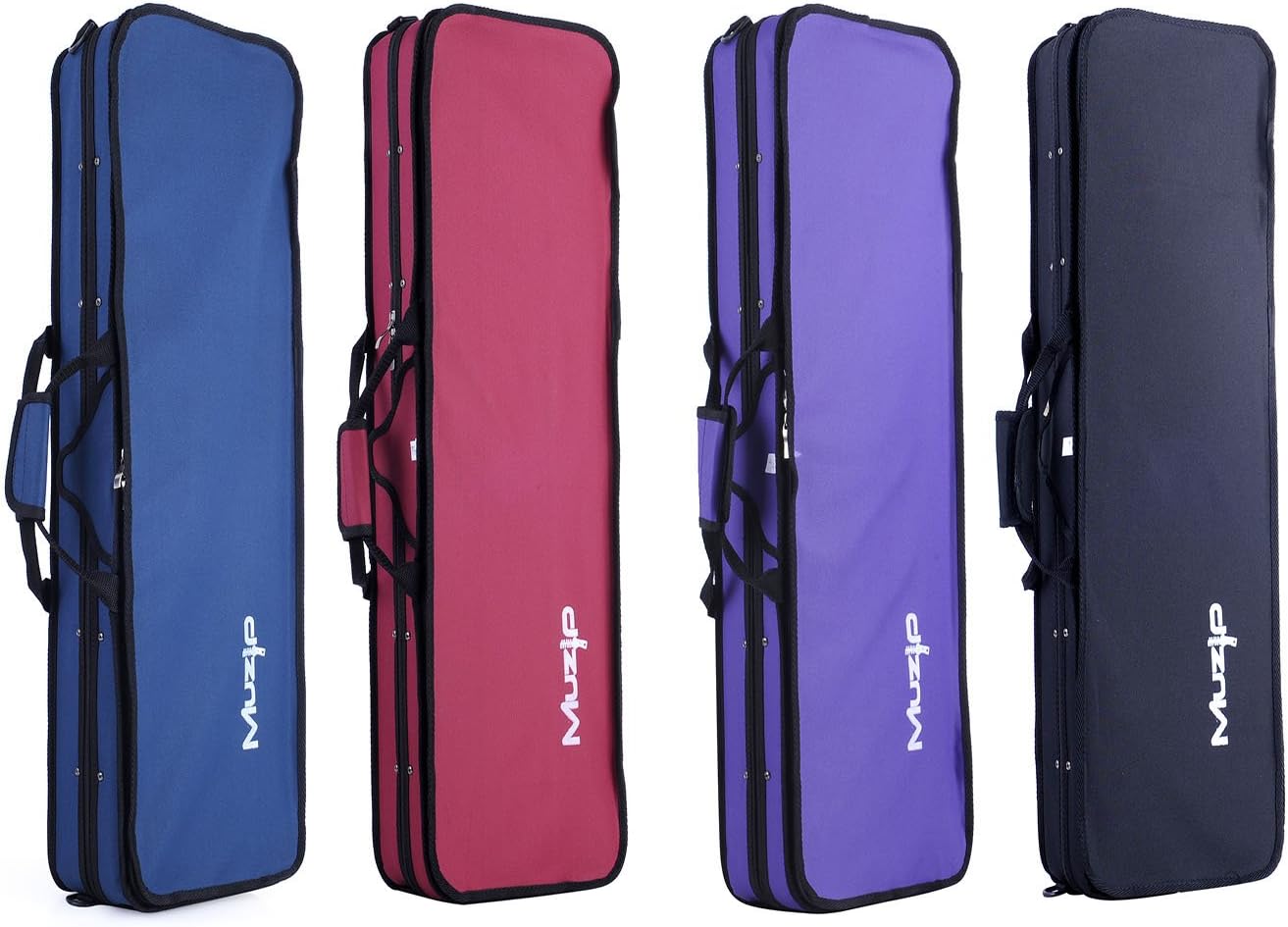 MuzipFull Size Violin Case 4/4 - Lightweight Hard Case Backpack Style - 2 Bow Holders, XL Pocket (Black)