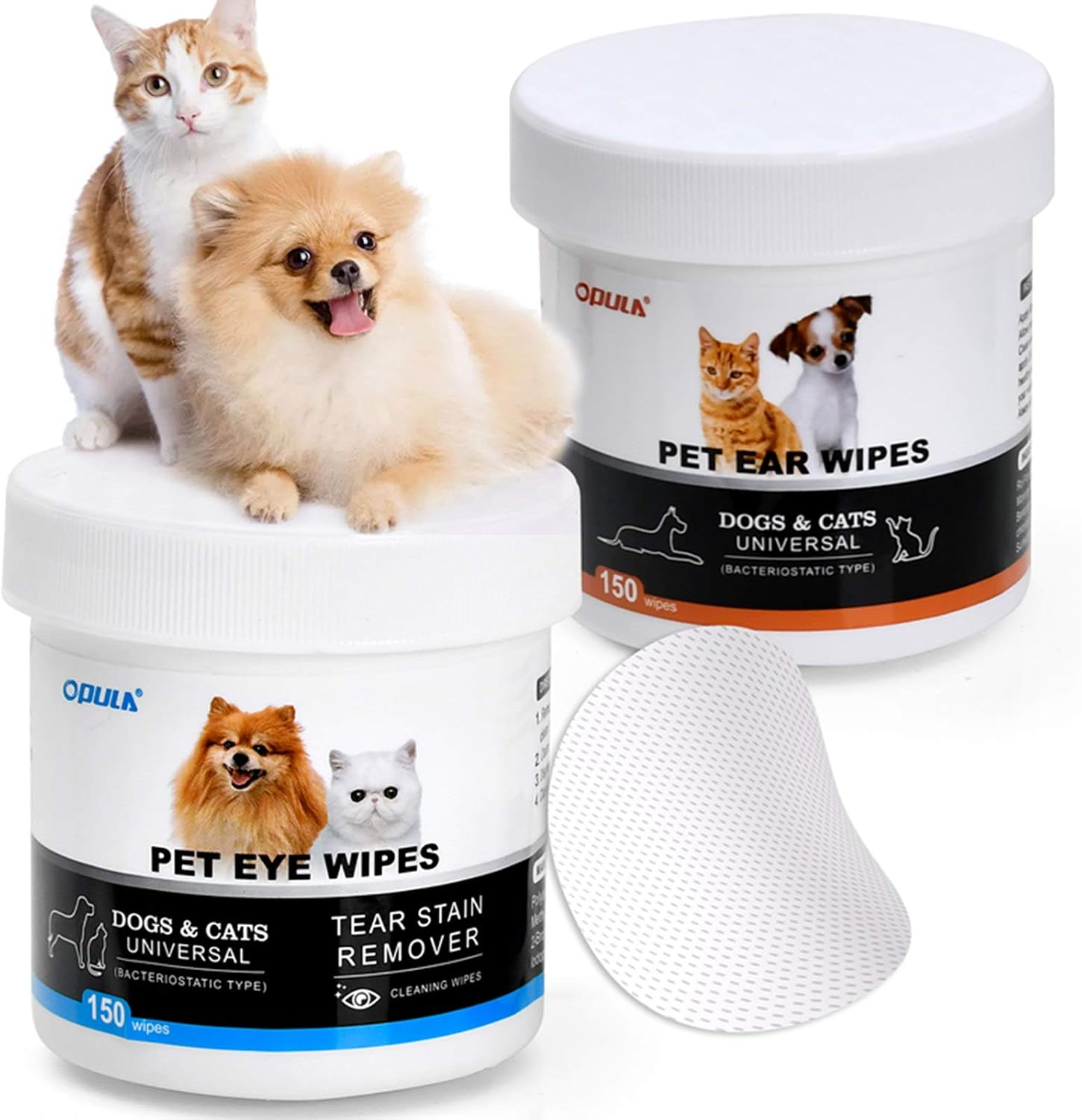 OPULA Dog Ear Eye Cleaner Wipes,300 Count Cat Eye Ear Cleaning Wipes,Pet Wipes,150pcs Tear Stain Remover Wipes+150pcs Ear Wax…