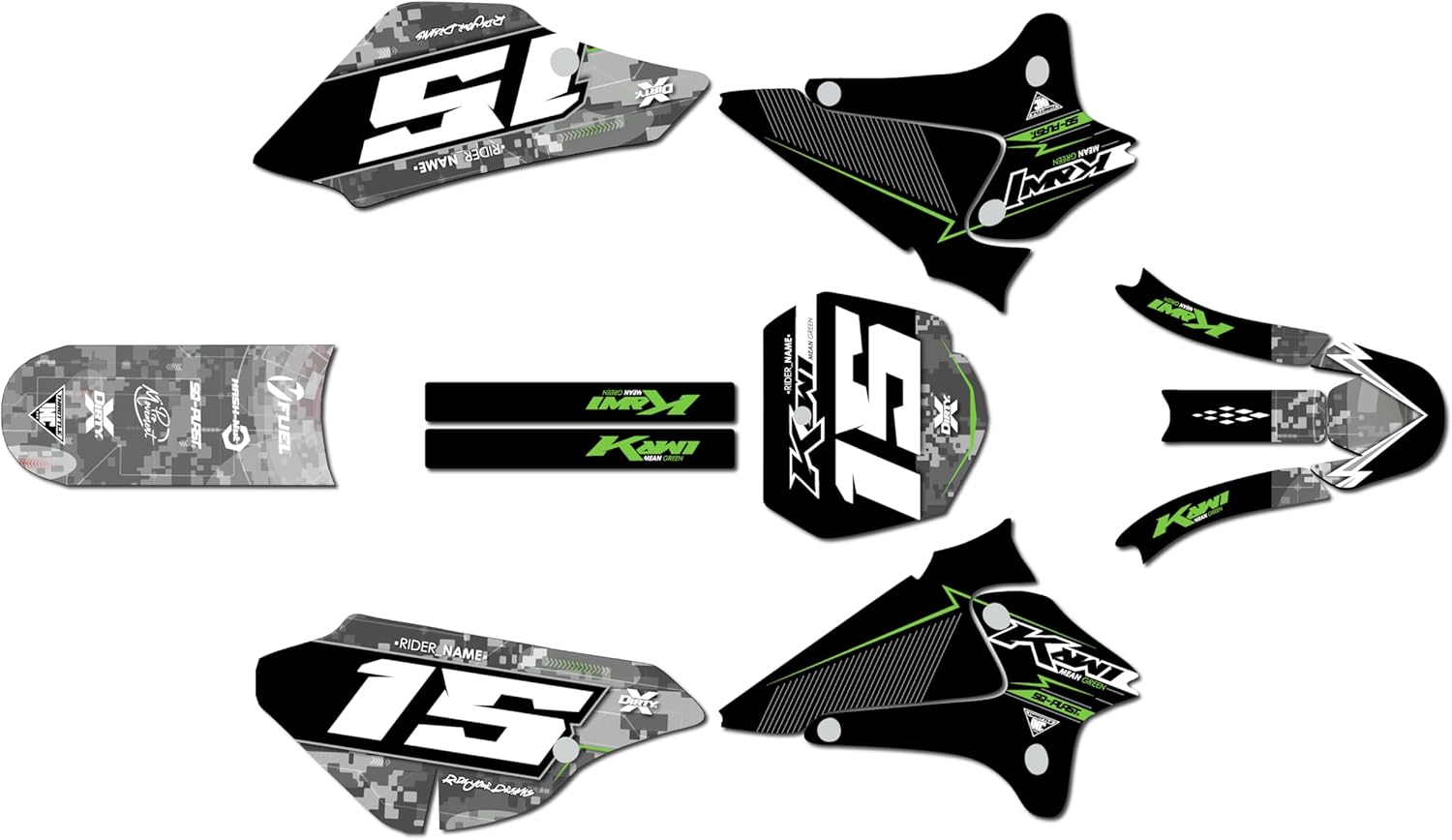 Graphics Kit for Kawasaki KLX 125 (2003-2007) Cyberware Series Smoke 21 Mil - Dirt bike Custom Racing Graphics Decals Stickers Kit, no-plastics