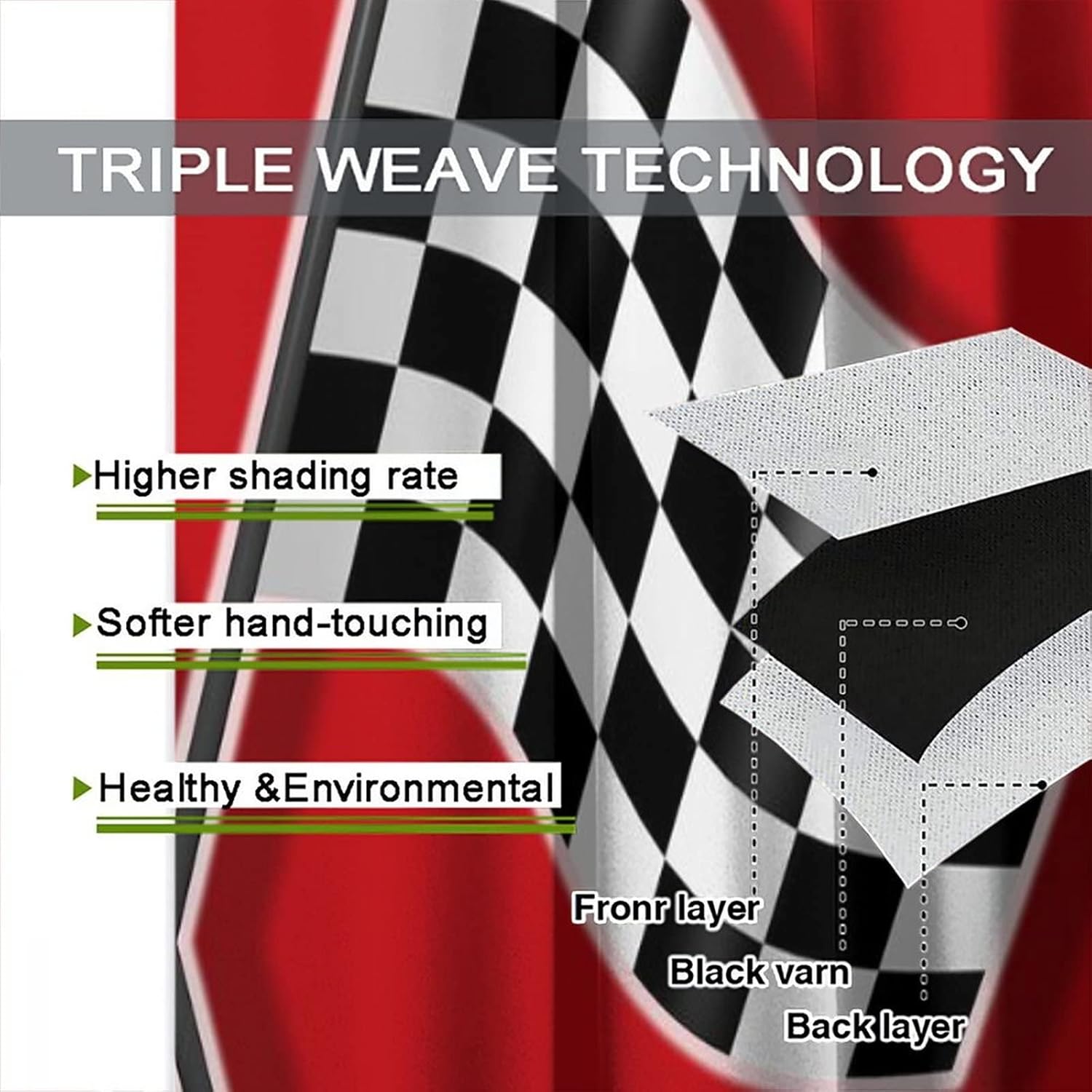 Race Car Blackout Curtains-Racing Car Flag Game Theme Racecar Checkered Flag Window Treatment,Rod Pocket Room Darkening Curtains 2 Panels 21W x 45L（(Window Size Should be Less Than 42W)