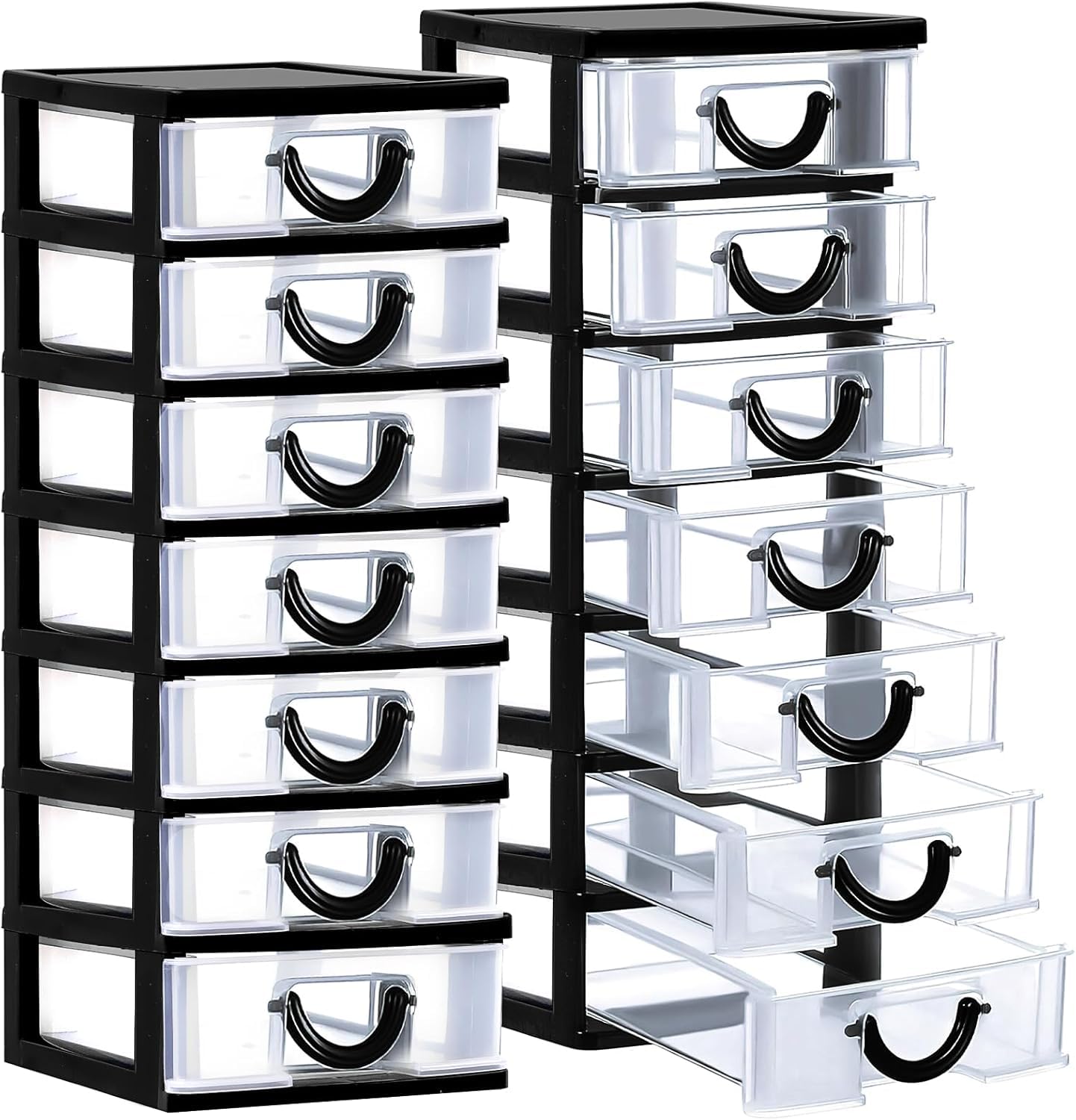 2 Pack Plastic Storage Drawers, Stackable Small Desktop Organizer Drawers