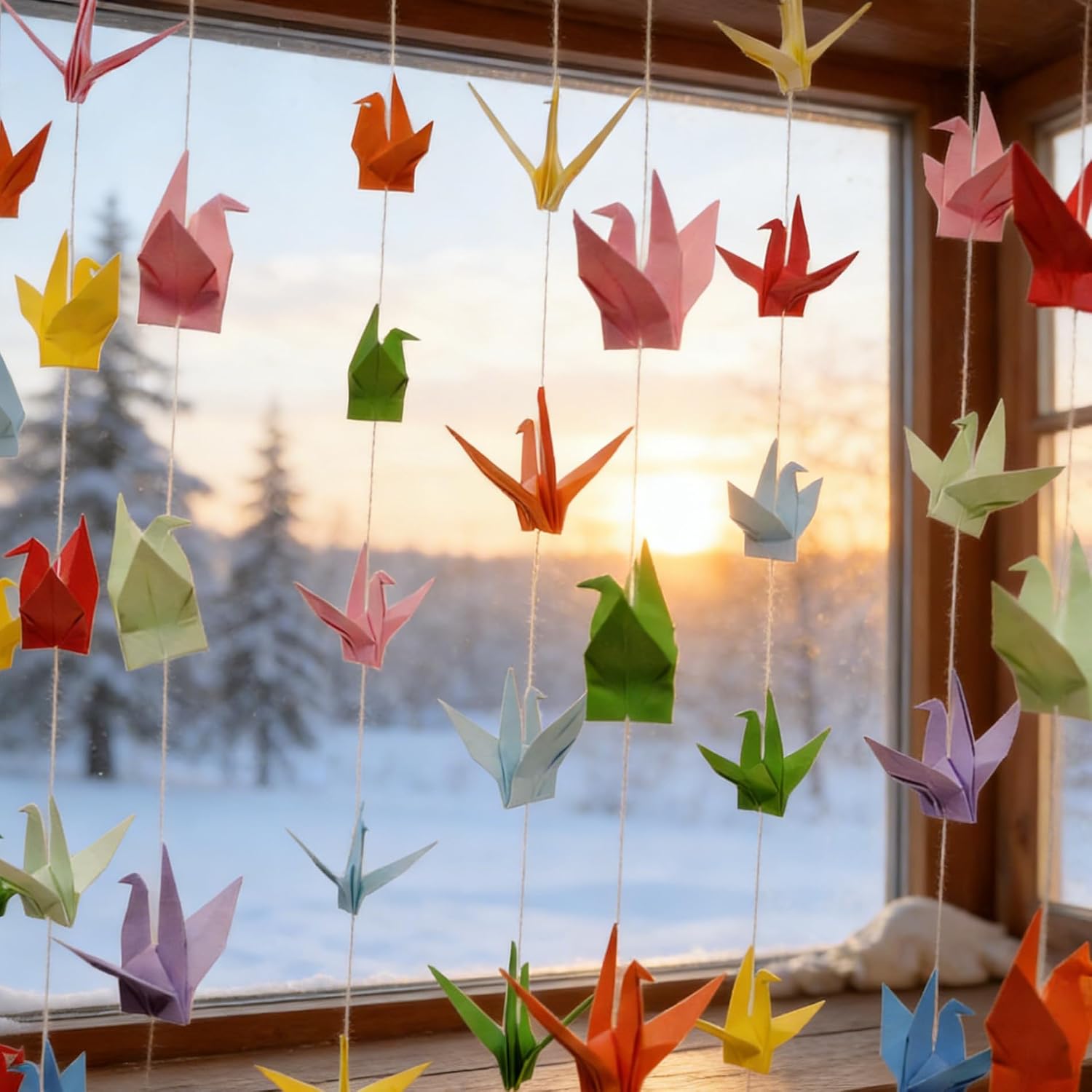 Colorful Paper Crane Hanging Garlands, Rainbow Handmade Origami Birds Streamers(5.2ftx3strings), Bridal Shower, Baby Shower,Ceiling Decor, Birthday Party Supplies
