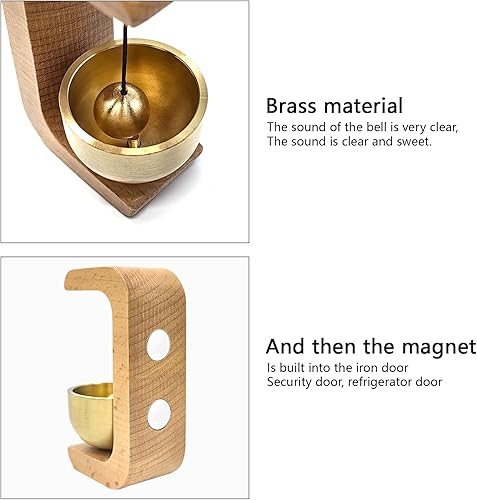 Miniatura 3 de Campana decorativa dorada para apertura de puerta, timbre magnético de madera con campana de latón, campanilla colgante de entrada ideal para pared,