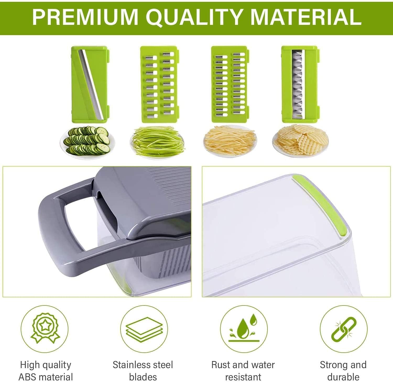 Multi-Function 12-in-1 Vegetable Chopper Cutter - Spiralizer and Slicer with Storage Container, Onion Chopper and Onion Mincer, Cutter, Egg, Veggie Chopper, Cheese Grater, Strawberry Slicer