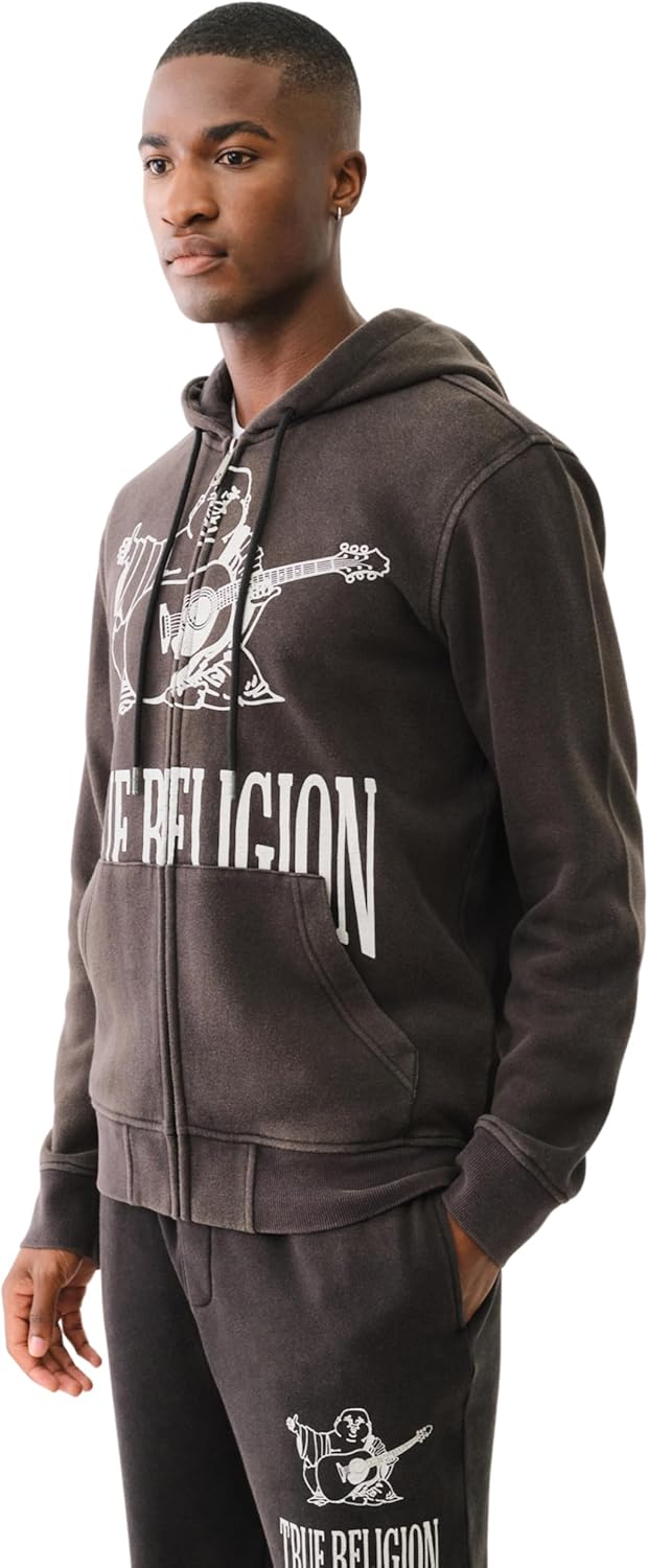 True Religion Men's Crackle Zip Up Hoodie
