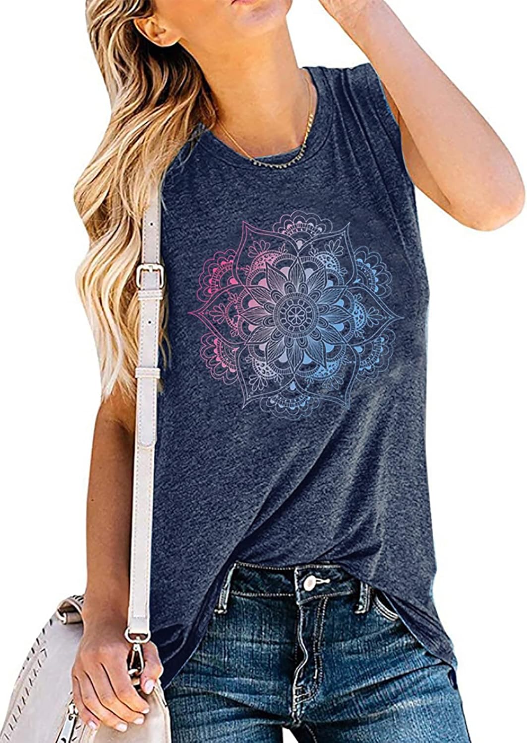Floral Tank Tops for Women Mandala Tanks Wildflower Graphic Tees Sleeveless Tshirts Beach Vacation Summer Tops - Image 3