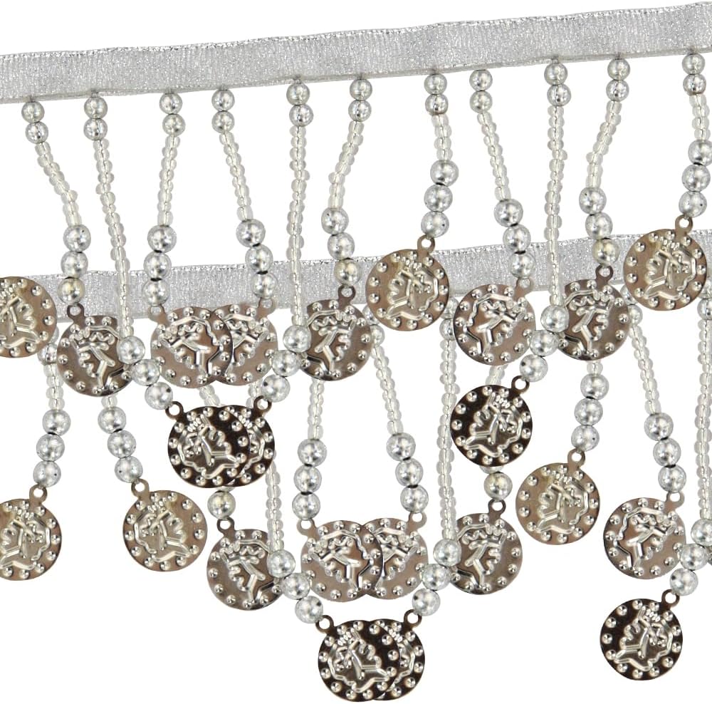 Beading Fringe Tassel Trimming Coin Fabric Trimming Embellished Trim Sew on Decorated Clothing for Latin Dress 2 Yards (Gold)