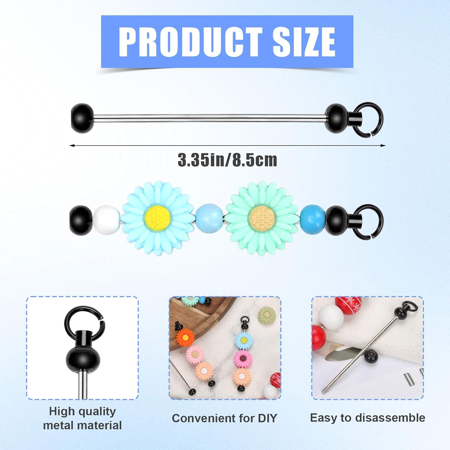 PEUTIER 50pcs Blank Beadable Keychain Bars, Metal DIY Bead Keychain Bar Charms Eady Detachable Key Chain Making Accessories for Craft Project Pendant