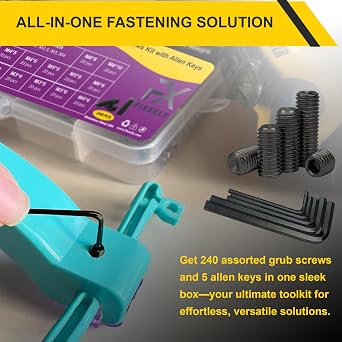 Set Screws Assortment Kit (M3, M4, M5, M6, M8) with Allen Keys Durable 240 Pcs Metric Cup Point Alloy Steel for Bathroom Fixtures, Door Knobs, Faucets, Plumbing, and More