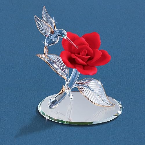 Figura de colibrí Barón de cristal con rosa roja