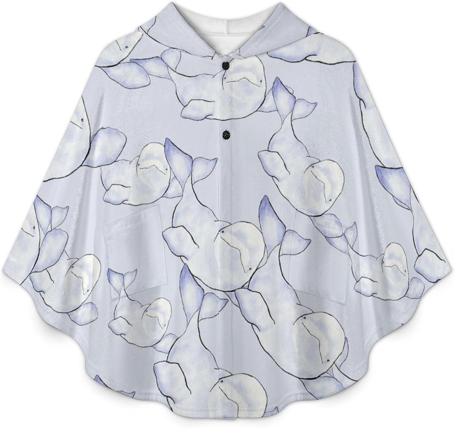 Beluga Wave Wearable Blanket with Hooded Flannel Blankets Cape with Pocket