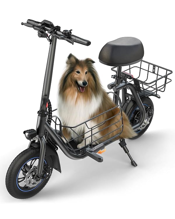 Gyroor Electric Scooter with Seat for Adults, 550W Motor up to 30km/h, Foldable Commuter Scooter with Removable Basket for Cargo & Pets by Gyroor - Used condition - CA$387.22