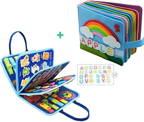 Montessori - Juego de libro ocupado y tablero ocupado para niños pequeños, juguetes de viaje para niños y niñas