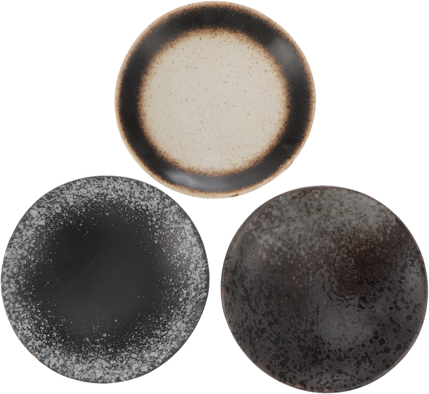 Cabilock 3-Piece Japanese Ceramic Snack Plates Set Household Seasoning Dishes Microwave Safe Flavor Bowls for Appetizers and Dipping Sauce