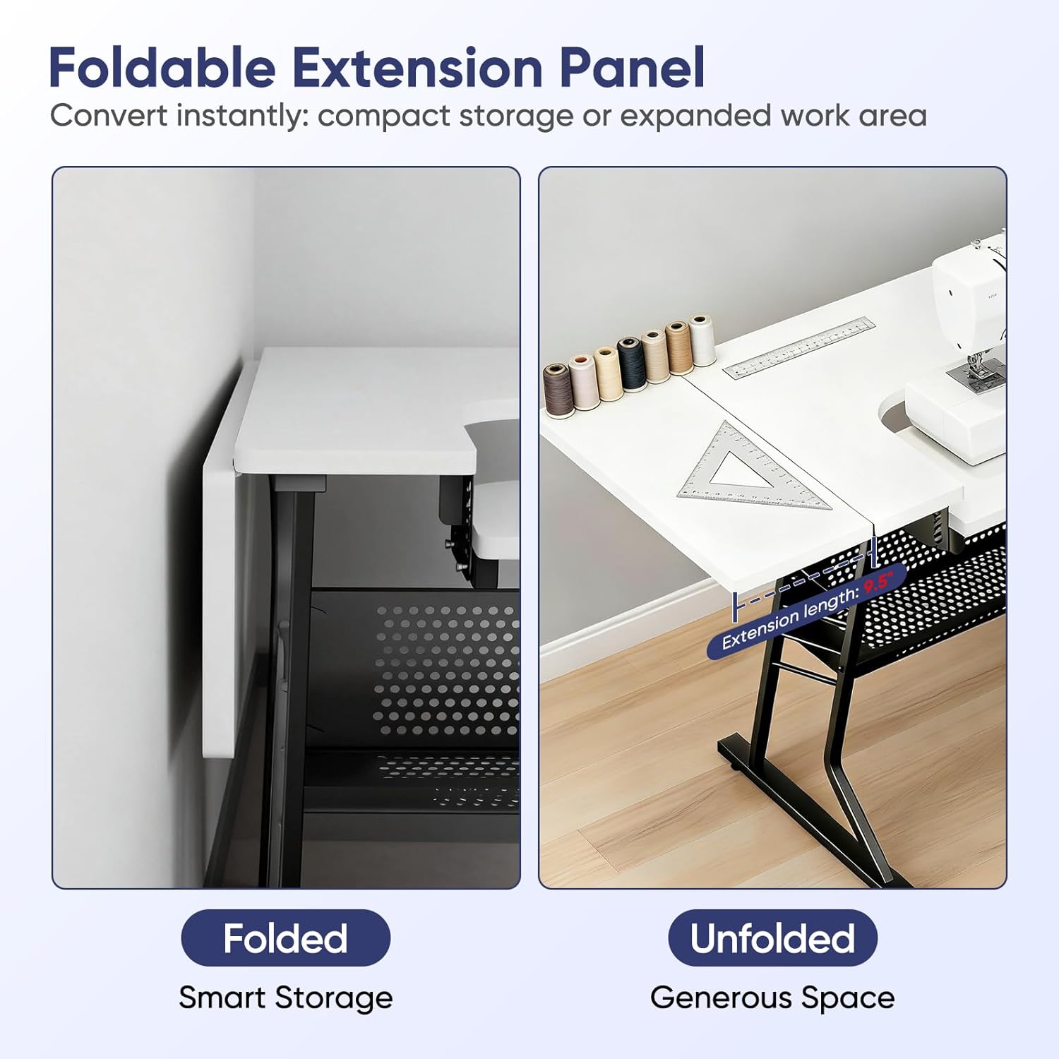 Magshion 60" Sewing Machine Table with Storage, Heavy-Duty Sewing Desk with Adjustable Shelf, 3 Drawers and Open Grid Shelf, Multi-Use Sewing Cabinet & Craft Table, 305-Lb Capacity, Black/White