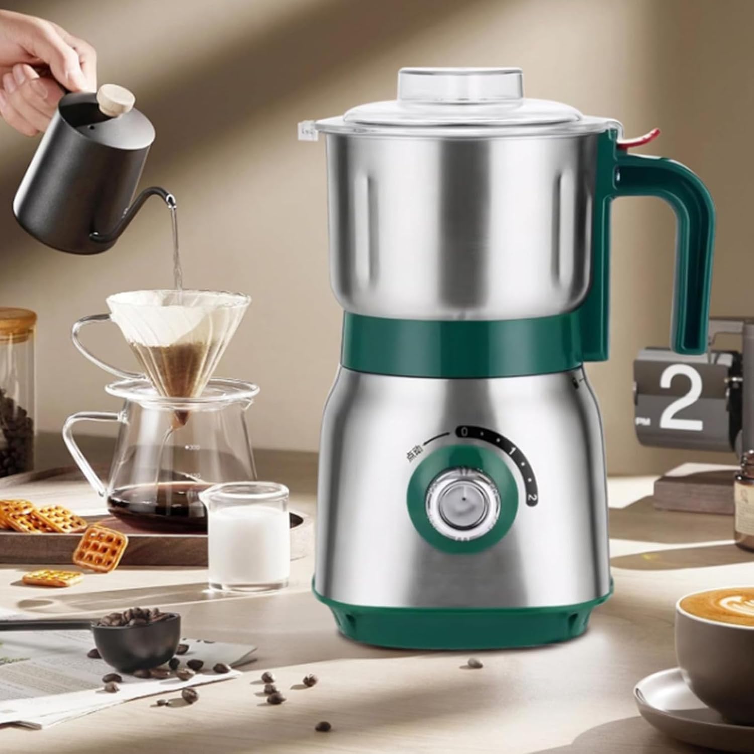 500W Wet & Dry Grinder Coffee Mill,Food Processor with 3 Removable Stainless Steel for Grains, Beans And Spices Processing