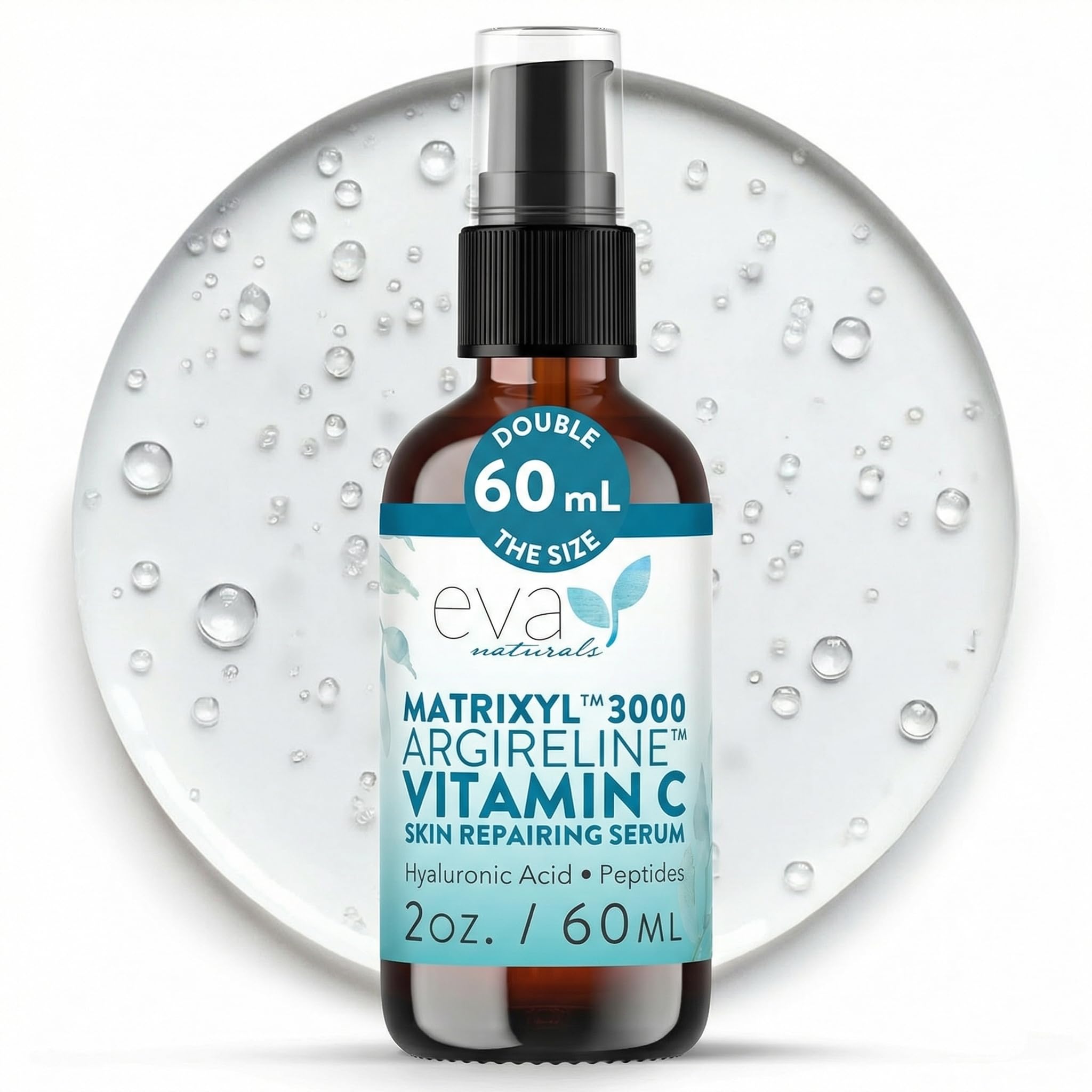 Eva Naturals Matrixyl 3000 & Argireline Peptide Serum for Face – Anti-Aging Collagen Booster with Vitamin C & Hyaluronic Acid – Reduces Appearance of Fine Lines, Smooths, Hydrates & Firms - 2 Fl Oz