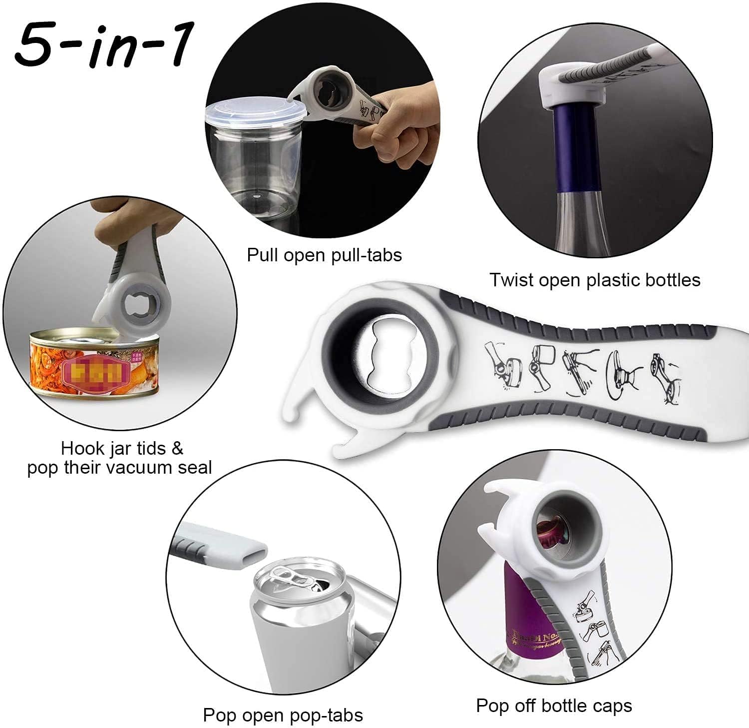 LUTER Bottle Openers, 2-Pack 6 in 1 Can Opener and 5 in 1 Jar Opener Multi Tools for Adults, Seniors and Arthritic