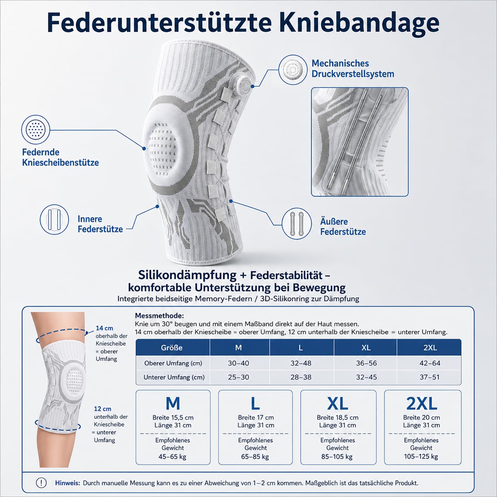 Kniebandage mit Drehverschluss und Patellarschutz, 3D Kompression & rutschfester Halt, verstellbare Kniebandage für Sport, Laufen, Fitness, Training, Arbeit und Alltag, Damen Herren，1 Paar–Schwarz：M