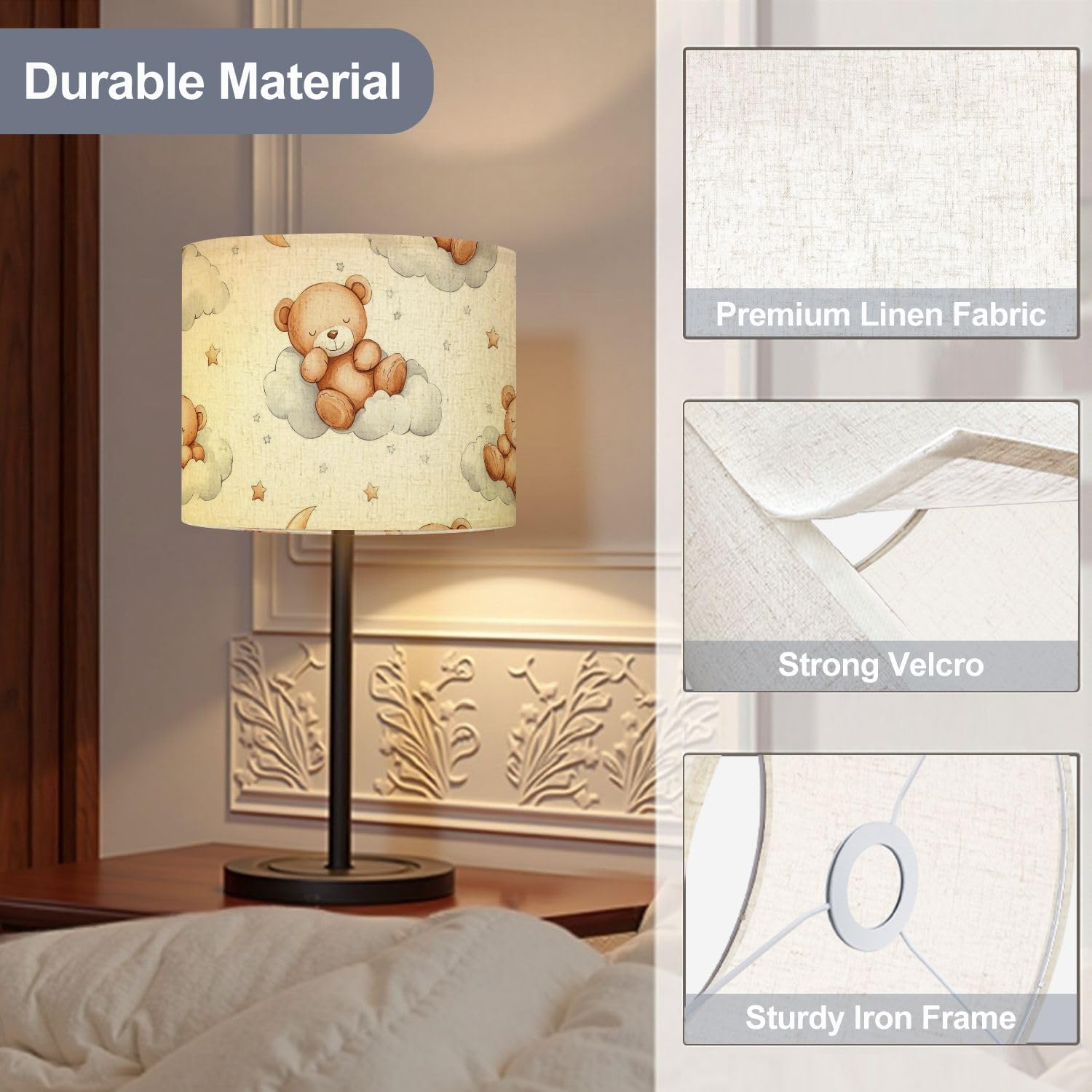 Drum Lamp Shade Seamless teddy bears clouds moon stars watercolor hand drawn white Lampshade for Floor Lamps Table Lamps Pendant Light 11"x8.9" Large Lamp Shades Replacement Linen Lampshades