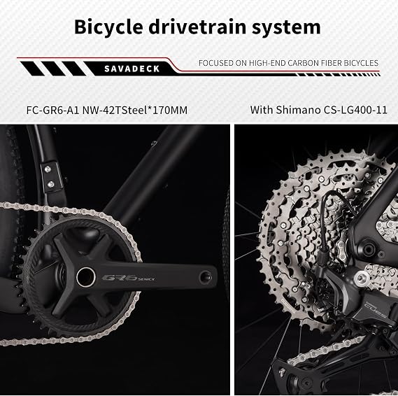 SAVADECK Carbon Gravel Bike - T800 Carbon Frame & Fork | Shimano U6000 11-Speed Groupset | Hydraulic Disc Brakes | 700CX40mm All-Terrain Tires | Men & Women Road/Off-Road Bicycle