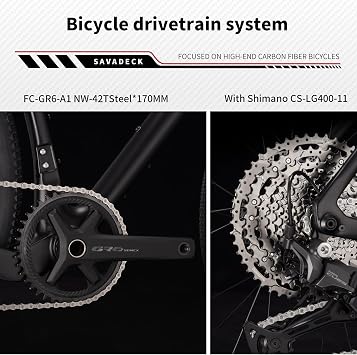 SAVADECK Carbon Gravel Bike - T800 Carbon Frame & Fork | Shimano U6000 11-Speed Groupset | Hydraulic Disc Brakes | 700CX40mm All-Terrain Tires | Men & Women Road/Off-Road Bicycle