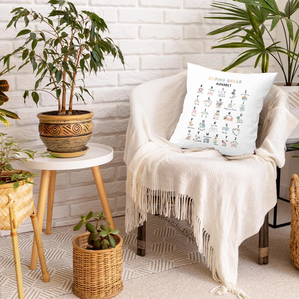 Coping Skills ABC Pillow Covers 18x18, Mental Health Decor,Counseling Office Pillow Covers,Calming Classroom Decor，Mental Health Awareness Gifts - Image 4