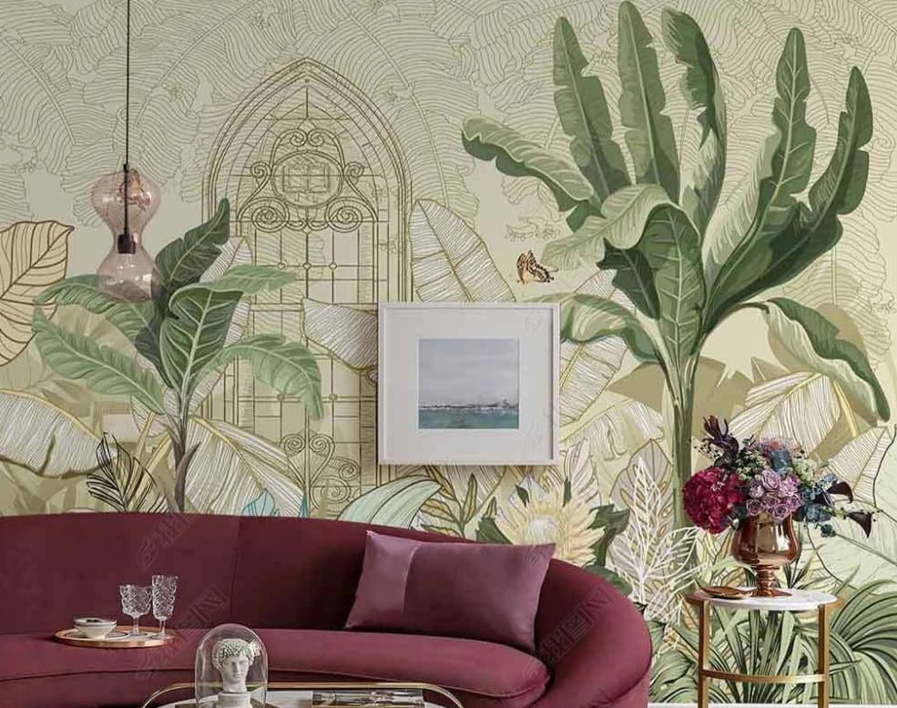 Papier peint intissé plante tropicale pour grand mur de chambre cocooning
