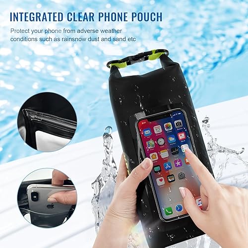 Miniatura 2 de Bolsa seca impermeable, mochila enrollable impermeable para viajes, kayak, rafting, camping, surf, barco, senderismo, playa y pesca (2 L, negro y