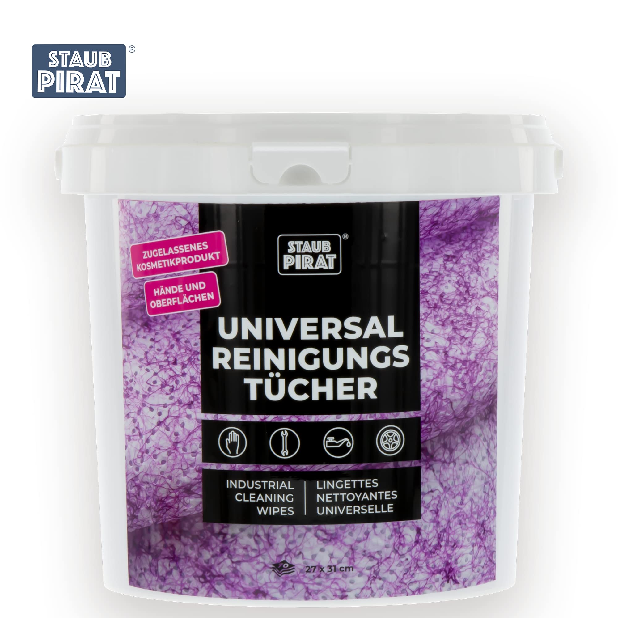 70 feuchte Allzweck Reinigungstücher - für Flächen und Hände - Wet wipes universal Feuchttücher - gegen Schmutz, Fett, Flecken, Erde - 2-in-1: mit weicher und rauher Seite