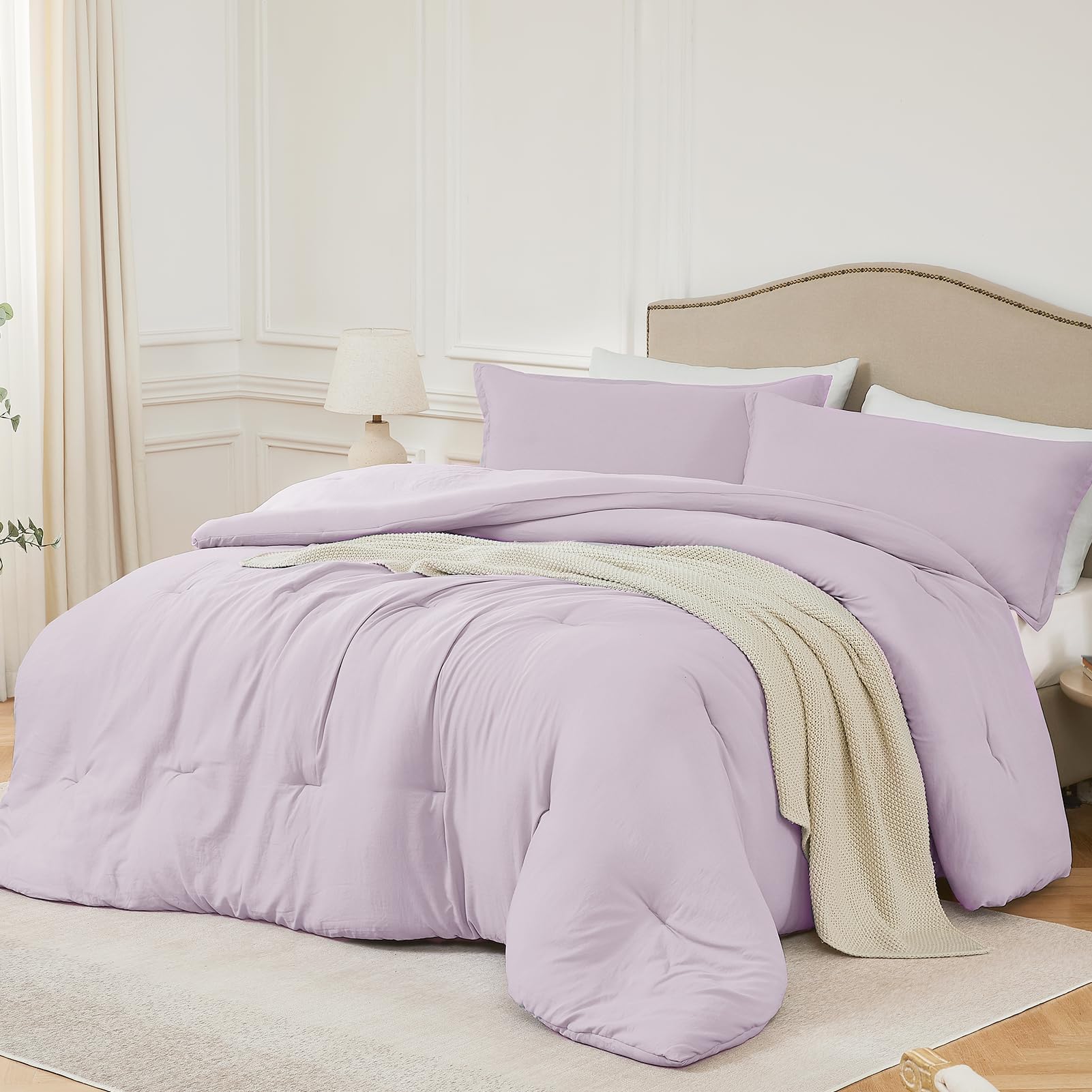 Full Size Comforter Set Light Purple,3PCS Soft Lightweight Breathable Bedding Comforter for All Season, Full Size(82''×86'' Comforter & 2 Pillowcases)