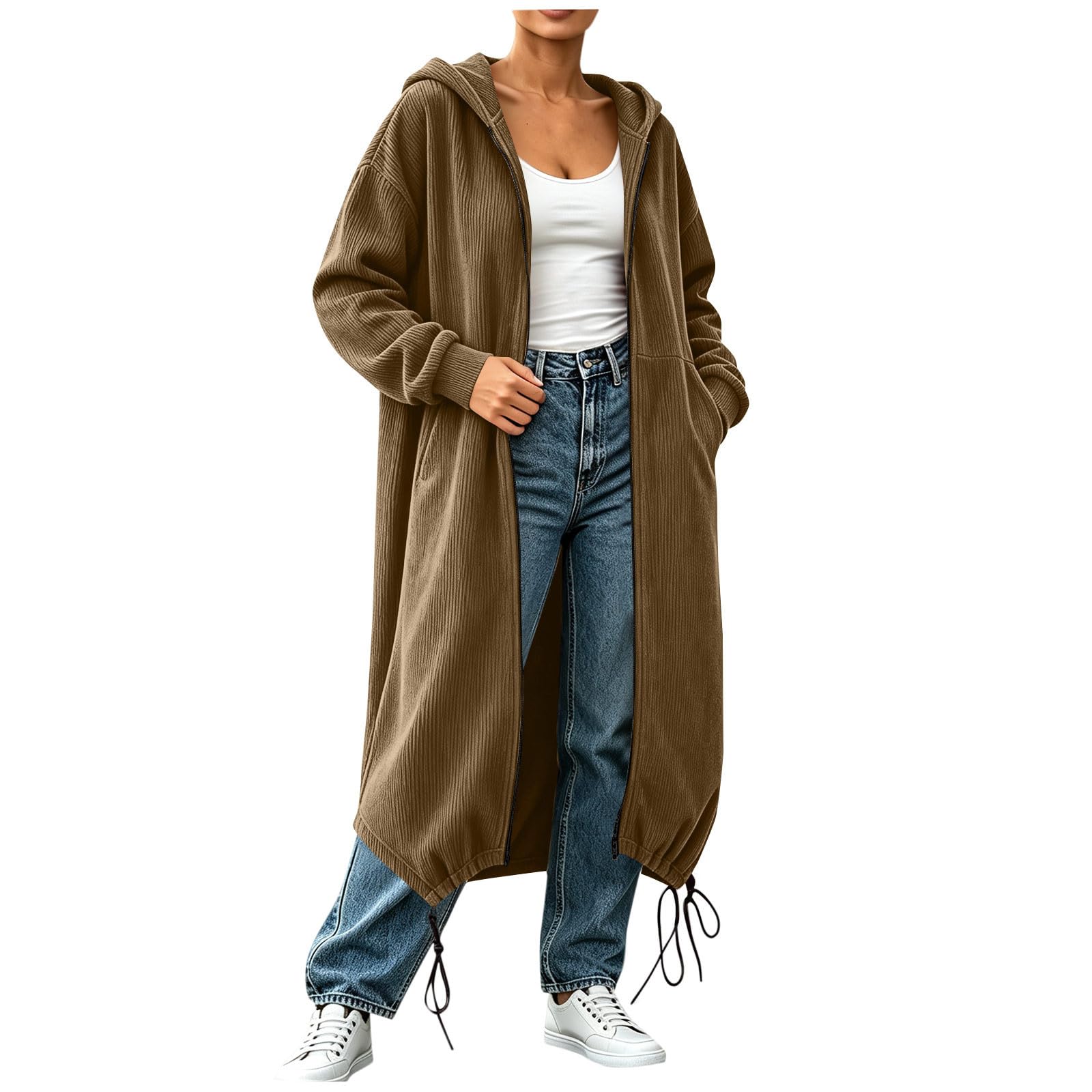 Générique Sweat Long avec Capuche Zippé Femme Élégant avec Poche Sweats Velours Casual Mode Pullover Classique Soft Manches Longues Respirante Streetwear Casual Confort Outdoor Sweat-Shirt