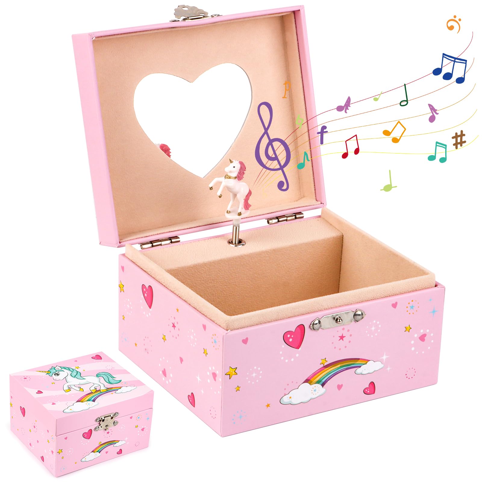 RISVOWO Joyero Musical Niña Unicornio, Cajas de Música con Unicornio Giratorio & Espejo, Joyeros Niña, Regalo 2 3 4 5 6 7 8 9 8 Años