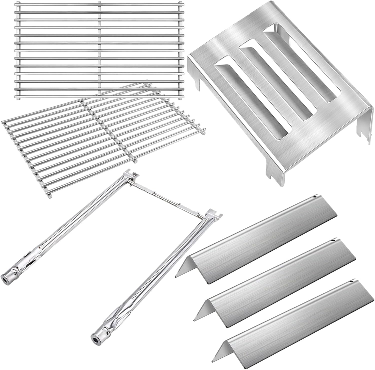 GasSaf 7637 7635 69785 67060 Grill Replacement Parts for Weber Spirit 200(Front-Knob), 17.5 Grill Grates, 15.3 Flavorizer Bars, 18 Burners Tube, 7 3/4 Heat Deflector for Weber GS4 Spirit II E210 E220