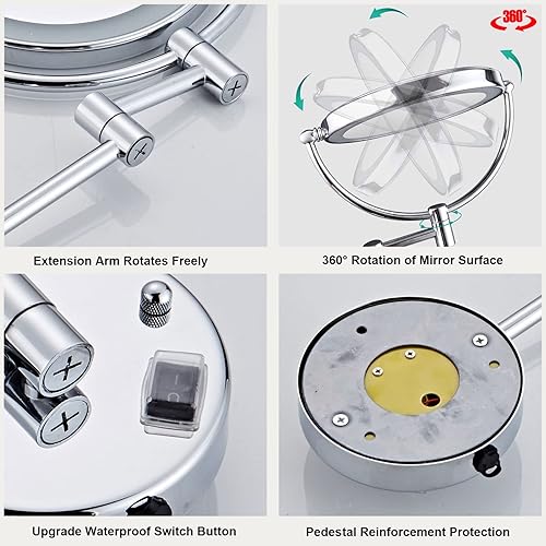 Miniatura 5 de Espejo de maquillaje montado en la pared con carga USB 10X, espejo cosmético con luz y aumento, espejo LED de 8 pulgadas, espejo de doble cara