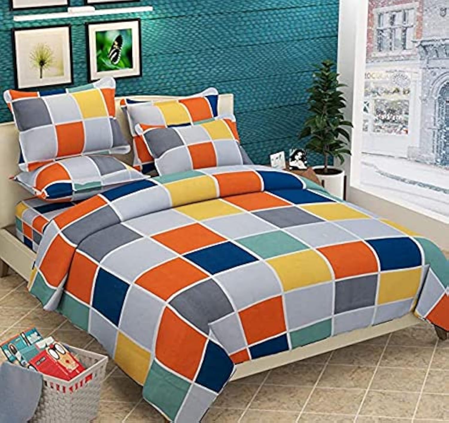 TIB 130 GSM Cotton Feel Polycotton Quilt Cover Blanket Cover Razai Duvet Cover for Double Size Duvets with Zip, 90"x 100", Grey (Red)-picture-21