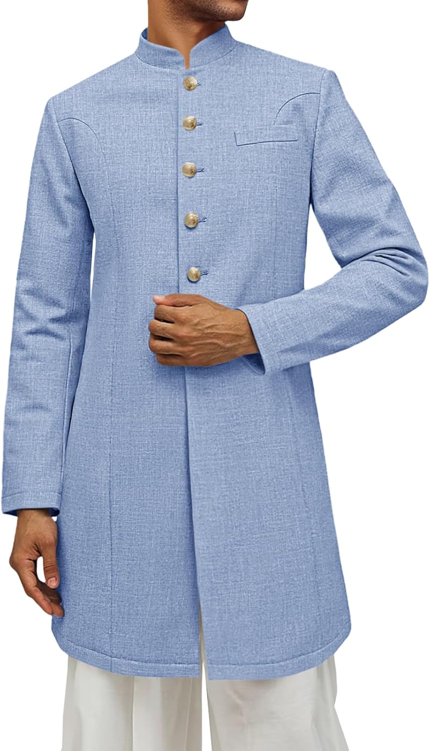 Runcati Mens Kurta Coats Indian Mandarin Collar Attire Ethnic Outfits Wedding Festive Party Clothing Casual Kaftan Robe