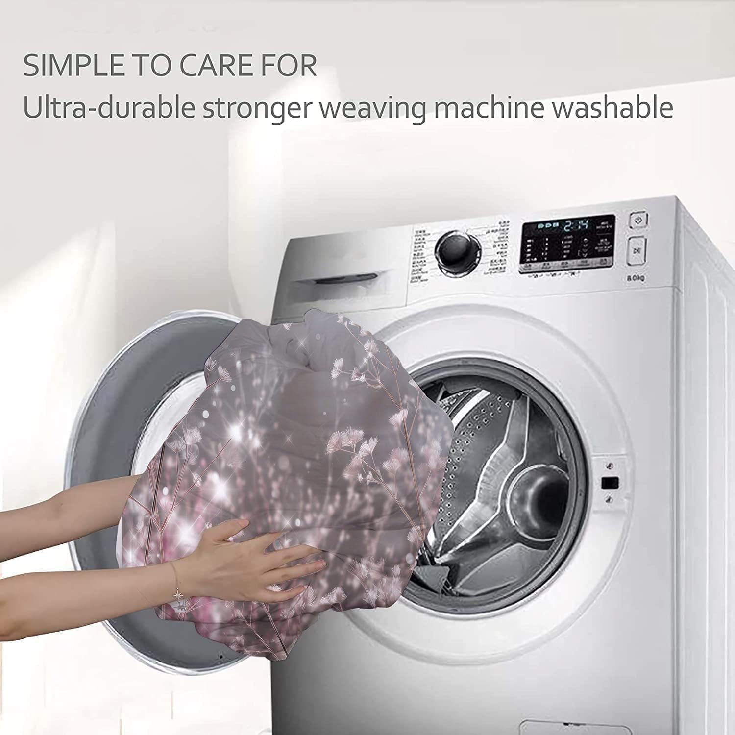 3D Plant Light and Shadow Comforter Set Queen Size Bedding Set Holiday Theme All Season Down Comforter Printed Quilted with 2 Pillow Shams for Kids, Teens, Adults 90 x 90in Pink