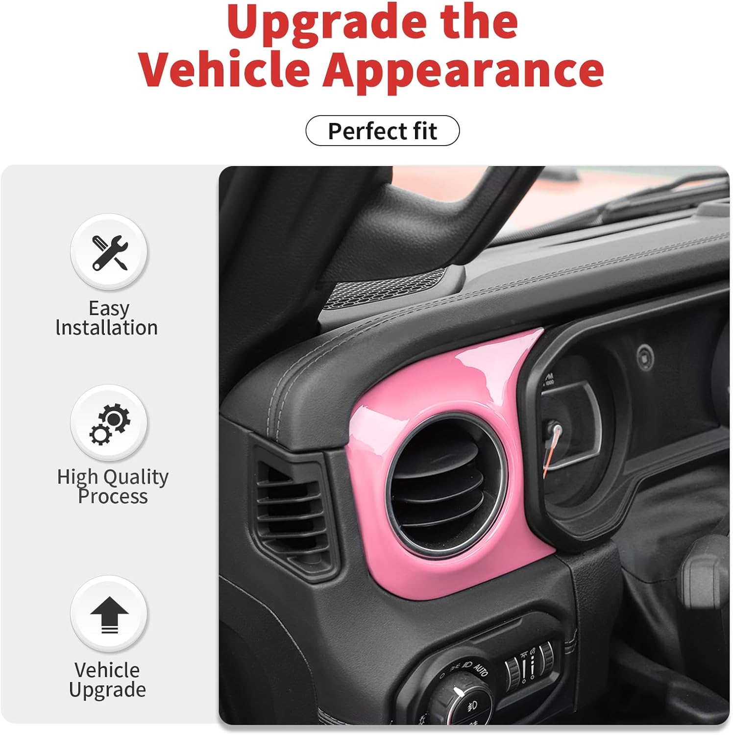 Center Console Dashboard Decorative Panel Trim Cover Kit Compatible with 2024-2026 Jeep Wrangler JL JLU & Jeep Gladiator JT(Pink)