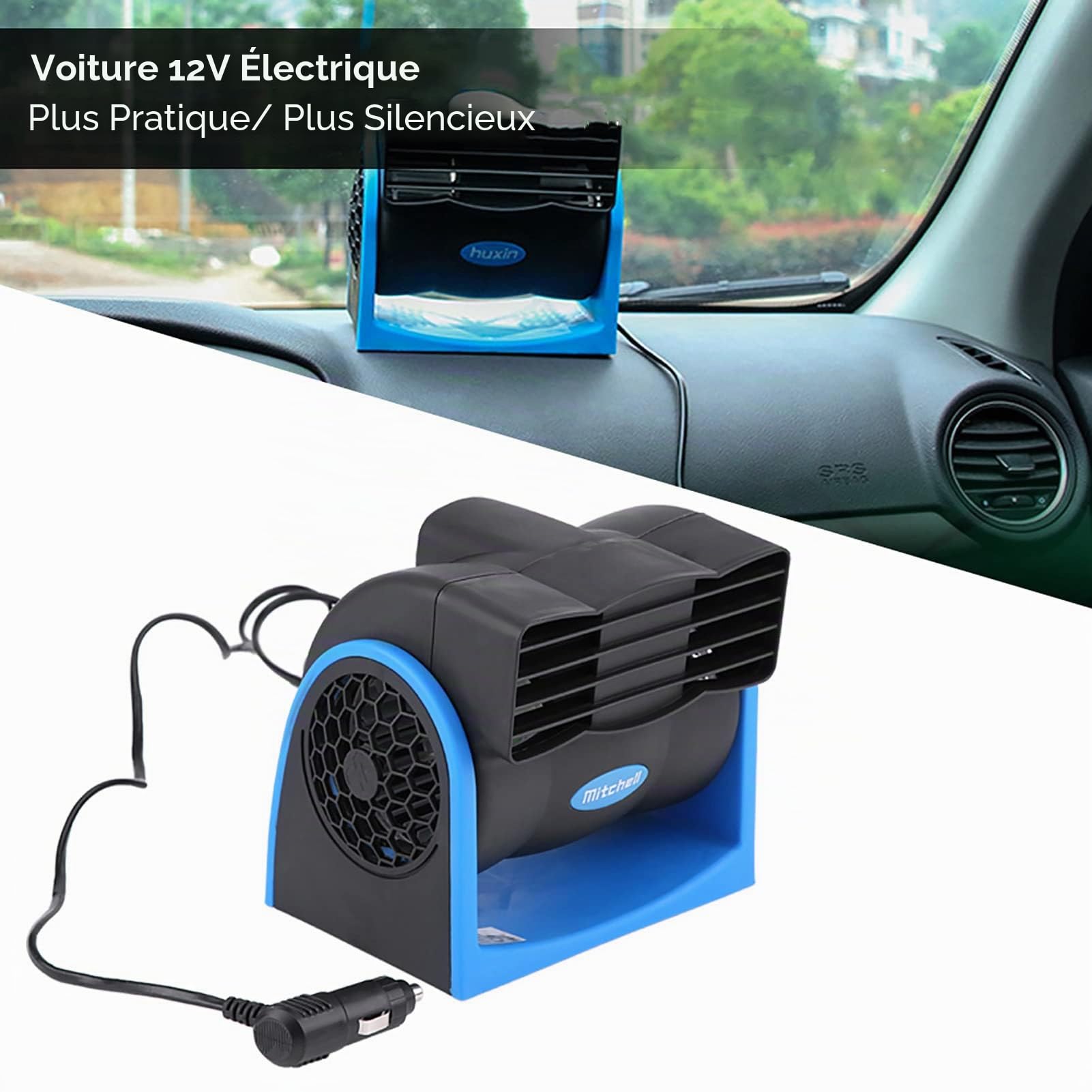 Wakects Ventilateur de Voiture, Circulateur d'air de Refroidissement de 12 V se Connectant à l'Allume-Cigare de Cigarette Faible Niveau de Bruit pour Voiture Camion Camionnette SUV RV Bateau