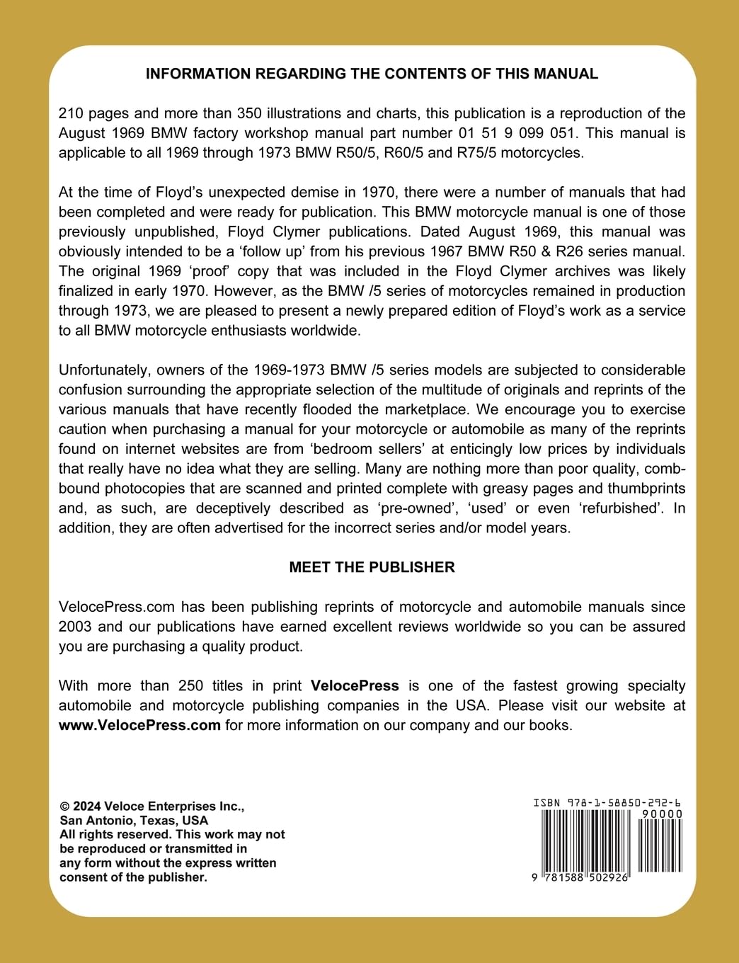BMW Motorcycles 1969-1973 R50/5 R60/5 R75/5 Workshop Manual      Paperback – March 21, 2024