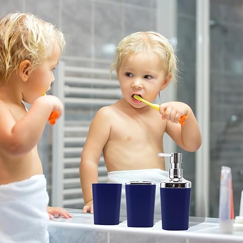 Miniatura 3 de Juego de accesorios de baño de 9 piezas de plástico con basura, soporte para cepillos de dientes, vaso para cepillos de dientes, dispensador de