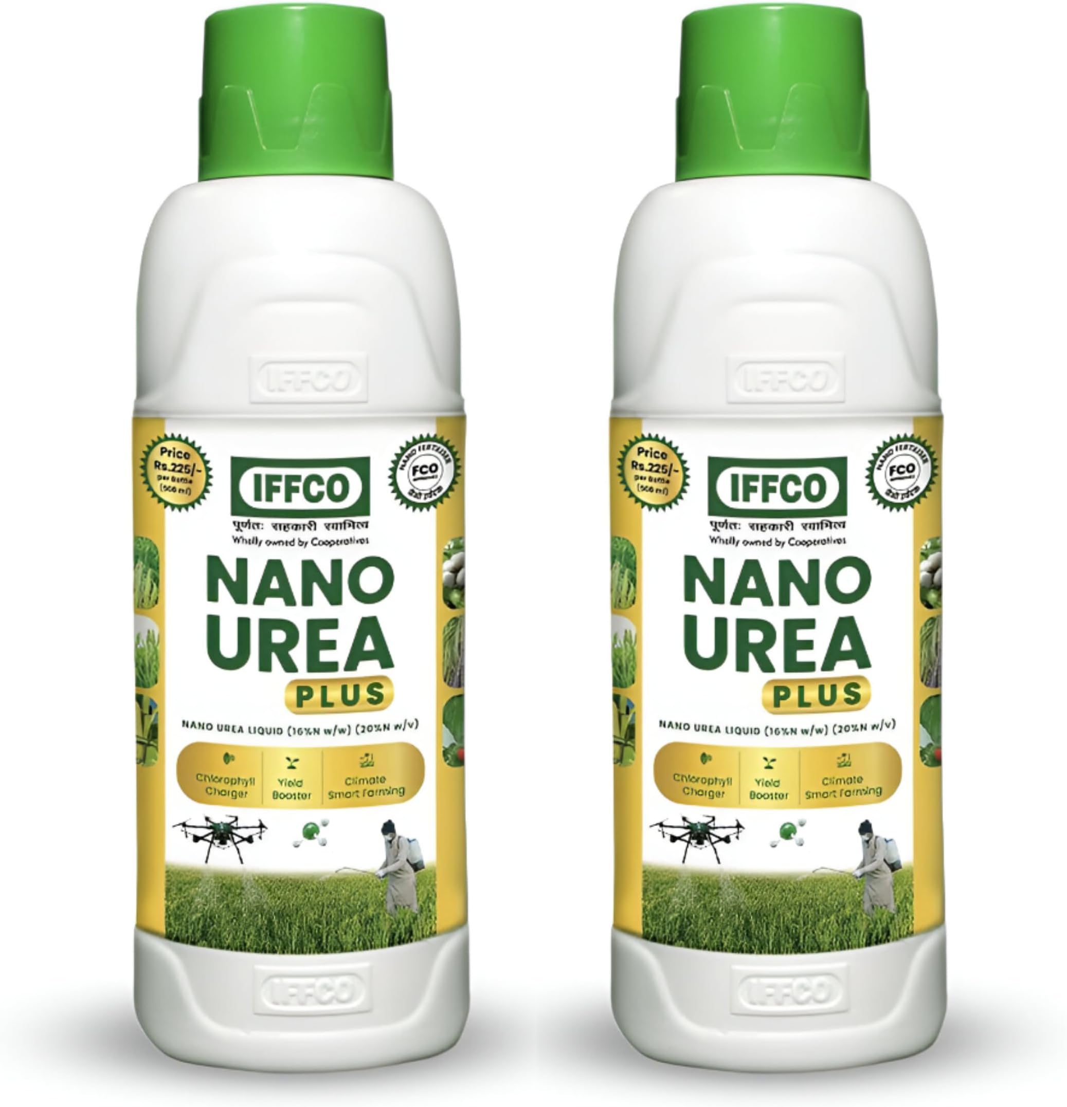 NANO UREA LEQUID Nitrogen Fertilizer Soil Application and Water Soluble for All Plants and Garden 500 ML x 2 Bottles - (1 L - Liquid)