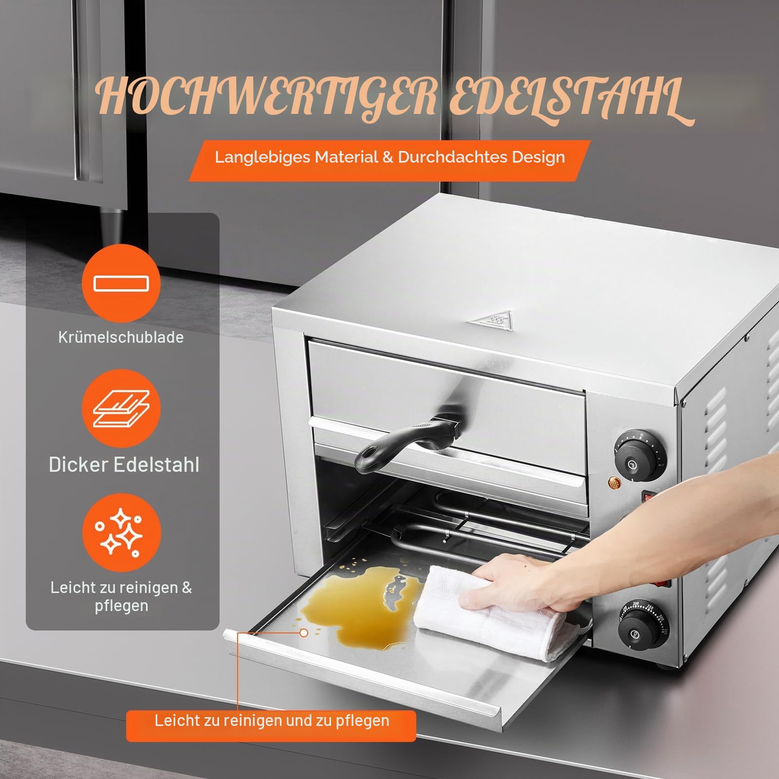 VEVOR Kommerzieller Pizzaofen Backofen, 2-lagig 305 mm, elektrischer Pizzaofen aus Edelstahl mit drei Drehknöpfen, Mehrzweck-Pizzamaker Indoor, zum Backen im Restaurant, zu Hause, Schwarz